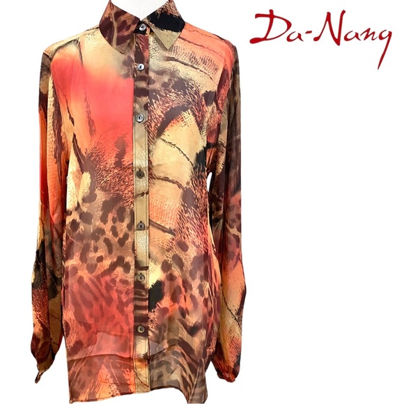 NWT Da-Nang Silk Abstract Print Button Up Blouse, M - Picture 3 of 15